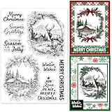 GLOBLELAND Christmas Landscape Clear Silicone Stamps for DIY Card Making 21×14.8cm Reindeer Cabin Silicone Transparent Stamp Seal Winter Decorative Clear Stamps for Scrapbooking Photo Album Journal