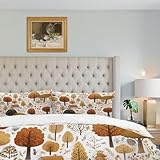 Shrahala Autumn Forest Duvet Cover Set King Size, Cozy Storybook Forest Scene 3 Pieces with 2 Pillow Shams Soft Brushed 100% Cotton Duvet Covers