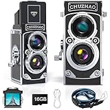 CHUZHAO Retro Digital Camera Mini, Portable TLR Style Vintage Camera, Classic Compact Small Pocket Cameras, 1080P FHD Video 12MP Autofocus Film Cameras with 16 GB Card for Photography Lovers