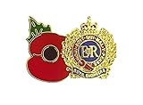 Royal Engineers Remembrance Poppy and RE Crest Lapel Badge, Military Sapper Insignia, Gold-Plated