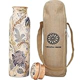 Copper Water BottleWith Bag for Drinking 34 oz Antique Black Diamond Hammered Ayurveda Leak Proof Pure Copper Vessel Pure Copper Water Bottle for Gym Office Hiking Outdoor Water Bottle