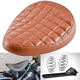 NATGIC Motorcycle Solo Seat Cushion Baseplate Spring Seat Pad Saddle Bracket Motorcycle Roll Leather Solo Seat for H-arley Cruiser Bobber Chopper H-onda Y-amaha S-uzuki K-awasaki (Square - Brown)
