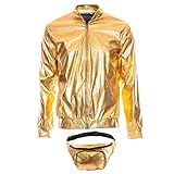 70s 80s 90s Foil Metallic Shiny RAVE Bomber Jacket Hologram Festival Fancy Dress Gold