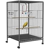 PawHut Bird Cage with Rolling Stand for Small Birds - Grey