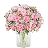 SOMYTING Peony Artificial Flowers, Faux Peony Bouquet 2 Bundles Silk Peonies Bouquets Fake Peonies Artificial Flowers Peonies Bouquet for Wedding Party Centerpiece Table Home Decor (Light Pink)