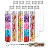 YBCPACK 15 Pcs 100 ML Clear Plastic Test Tubes with Screw Caps & A Brush-for Jelly Belly Bean, Peanuts, Beads, Craft Sample Containers Bottles for Celebration, Wedding, Party