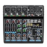 Depusheng M6 DJ mixer Portable Bluetooth MP3 6 channel Sound Mixing Console Built in 256 digital effects with 48V Phantom Power USB interface for computer recording Live Streaming Podcasting Karaok