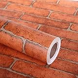 LEPENDOR 17.7" X 157” Red Brick Decorative Wallpaper Self-Adhesive Wallpaper Printed Stick Paper Easy to Apply Peel and Stick Wall Paper - 0.45 x 3 m, Red Brick