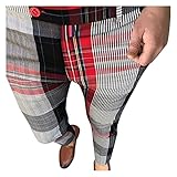 Mens Stretch Chino Trousers Designer Slim Fit Plaid Suit Trousers Men Comfortable Golf Pants Business Office Work Pants Dress Pants Flat Front Checked Pattern Pencil Pants Smart Casual Formal Pants
