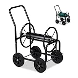 Garden Water Hose Reel Trolley - Portable, Heavy Duty, Free Standing, Black Water Pipe Cart