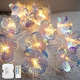 YOLIGHT Fiber Optic Flower Fairy Lights Battery Operated with Timer Remote, 4m 20 LED Flower Garland Lights Firework String Lights for Bedroom Wedding Christmas Easter Cottage Decor (Warm White)