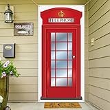 English Phone Booth Door Cover, Large Fabric Red Telephone Box Door Cover Home Jointed Phone Box Decor Banner for Photo Backdrop British International Themed Party Favors, 78.7 x 35.4 Inch