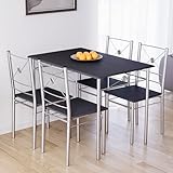 Vida Designs Roslyn Dining Table and Chair Set, Kitchen Breakfast Modern Contemporary Furniture Set (Black, 4 Seater)