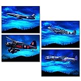 Stunning Aircraft Wall Art set of four A4 Prints, WW2 / Cold War RAF Airplanes - Dad Son Boyfriend - Cool Vector Images - Living Room Bedroom Hallway - Spitfire - Lancaster - Lysander - Hawker Hunter