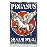 DOODLREAM Pegasus Motor Spirit Wall Decor Sign, Motor Oil Reproduction Garage Sign Wall Art, Vintage Metal Tin Poster for Car Man Cave Oil Gas Station Decor Gift for Man 8 x 12 Inch