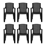 simpa Stackable High Back Plastic Rattan Effect Garden Chairs - Graphite Set of 6