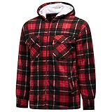 R G Clothing Mens Padded Shirts Lumberjack Hooded Flannel Check Jacket Thick Quilted Work Wear Warm Thermal Fleece Fur Lined Top Casual Coat Size M-5XL (UK, Alpha, M, Regular, Regular, Red-Check)