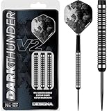 DESIGNA DARTS D3532 Dark Thunder | 22g Premium 90% Tungsten Barrel Steel Tip Dart Set With Twin Ringed Grip Including Flights and Nylon Shafts, Black