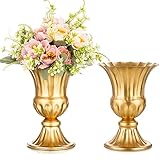 Sziqiqi Gold Vase for Table Centrepiece: 23 cm Tall Vases for Wedding Decorations - Trumpet Planter for Floral Arrangement Set of 2 - Vintage Metal Flower Urn Pot for Birthday Party