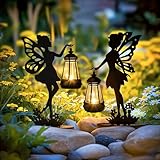 GIGALUMI Iron Fairy Statue Garden Ornaments Outdoor with Solar Powered Lights, for Mom, Gifts for Women, Waterproof Garden Statue Decorations for Patio, Yard(2 Pack)