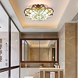 Chao Zan Tiffany Style Ceiling Light, Victorian Stained Glass, Semi-Flush Mount, Floral Design, Multicoloured,E27 Bulb,Bedroom/Dining Room/Entryway/Living Room/Kitchen (D:40CM)