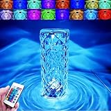 Neioaas Crystal Diamond Table Lamp,Touch Control Rose Crystal Desk Lamp, 16 Colors Rechargeable Acrylic Bedside Lamp with Touch Control, Led Diamond Night Light for Bedroom Living Room