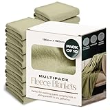 Dreamscene Wholesale 10 x Plain Fleece Blanket Soft Warm Bulk Throw Over Joblot, Sage Green - 120 x 150cm
