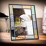 5x7 Picture Frame Colorful Stained Glass Photo Frame Table Top Easel Back Display Vertical or Horizontal Home Decor Blue Green Peach Clear J Devlin Pic 413-57HV