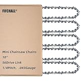 5 Pack 10 Inch Pole Saw Chain Fit Stihl 1/4" Pitch .043" Gauge 56 Drive Links 10” Chainsaw Chain Fit for Stihl Pole Saw 71PMM3 56, MSA 120 C-B and More (5 Chains)