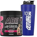 Applied Nutrition Bundle ABE Pre Workout 375g + 750ml Steel Protein Shaker | All Black Everything Pre Workout Powder, Energy & Physical Performance with Creatine, Beta Alanine (Baddy Berry)