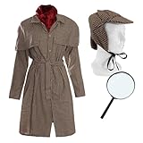 I LOVE FANCY DRESS Ladies Detective Costume & Magnifying Glass - Brown Deerstalker Hat With Matching Coat, Red Scarf and Magnifying Glass - Perfect for World Book Day
