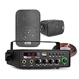 Power Dynamics 12V Outdoor Music System, Battery Powered Audio Amplifier with Bluetooth, AUX, 2x Weatherproof Speakers, Compact Vehicle Sound Kit, Caravan & Van PA Solution, Black