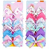 LABOTA 12pcs Hair Bows,Siwa Bows Alligator Clips 5 Inches Mermaid Unicorn Rainbow Alligator Clips Grosgrain Ribbon Hair Barrettes for Toddler Teens Kids Girls Birthday Gift Holiday Present