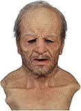 Old Man Mask, Halloween Scary Mask for Adults, Latex Realistic Mask, Full Head, Scary Wrinkle for Men, Halloween Cosplay Costume Party Props