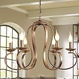 Ganeed Chandeliers Retro Iron Pendant Chandelier Candle Rustic Hanging Light Farmhouse Ceiling Pendant Light Fixture Antique Brushed Brass Kitchen Island Lighting Bronze 6 Lights