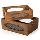 Okllen 2 Pack Wood Nesting Storage Crates with Handle, Decorative Wood Storage Box Farmhouse Rustic Crates, Nesting Storage Container Box for Fruit, Vegetables, Kitchen, Bathroom, Pantry Supplies