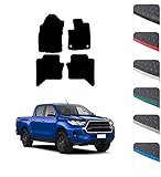 GCM - Car Floor Mats for Toyota Hilux Invincible Automatic 2020 to Present Full Floor Protection - Anti Slip Rubber Car Mats with Clips Easy to Clean Heavy Duty for All-Weather- Black Edging, Rubber