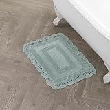 Laura Ashley Crochet Cotton 17x24 in. Bath Rug, Aqua