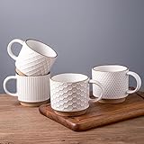 GBHOME Set of 4 Stackable Ceramic Coffee Mugs 350ml - Textured Modern Cups for Tea/Latte/Cappuccino, Dishwasher & Microwave Safe, Gift for Men/Women