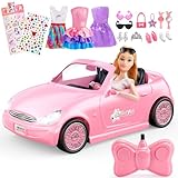 HappyGoLucky Remote Control Cars + Dolls Toys with 10 Accessories & 3 Outfits Dress & 2 DIY Stickers, Toys for 3-12 Year Old Girls Christ Mas Gifts Birthday Presents