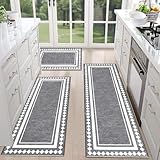 HEBE Farmhouse Kitchen Rugs Sets of 3 Non Slip Washable Boho Kitchen Rugs and Mats for Floor Kitchen Runner Rug Floor Carpet for Kitchen, Laundry, Hallways