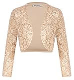GRACE KARIN Women Sequined Shrug 3/4 Sleeve 50S Chic Sparkle Glitter Sequin Lace Shrug Champagne Sequin L