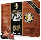 Deer & Oak Large Carbonised Cutting Board 38 x 25 x 2cm, Pre-Oiled Wooden Bamboo Chopping Board for Carving Meat, Fish, Vegetables, Fruits, Cheese, Bread