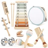 Kids Musical Instruments, Joyreal Baby Musical Instrument Montessori Wooden Toys for Toddlers18M+, Neutral Colors Percussion Instruments Set, Aesthetic Modern Boho Xylophone for Kids Playroom Gifts