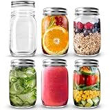 volila Glass Mason Jars with Lids 490ml Leakproof Glass Jars with Lids for Airtight Seal, Overnight Oats - Round Mason Jar with Silver Screw Lid for Salad, Pickling, and Canning (6 Pack)
