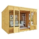 BillyOh Bella 10 x 8 Summer House Shed, Modern Pent Roof Log Cabin | Spray Treated - Garden Room with Wide Double Doors, Tongue and Groove Construction | Versatile Tiny Home or Garden Office