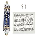 NICENEEDED Hand Painted Mezuzah, Blue Crystal House Warming Blessing Item, Black and Gold Enamel Mezuzah Plaque Jewish Mezuzah Cases with Scroll for Decorating House