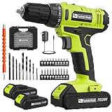 FADAKWALT 20V Cordless Drill, 2 Batteries Electric Screwdriver with case, 21+1 Torque, 2 Speed,30Nm Power Drill Driver, 3/8" Keyless Chuck, with LED Light, Drill Driver Kit for Home