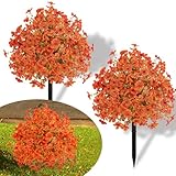 Alupssuc Fall Artificial Flowers Topiary Realistic Orange Blooms & Boxwood Balls with Ground Spikes, UV Resistant Outdoor Decor for Garden Porch Pathway Autumn Thanksgiving（2PCS）