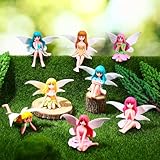 8Pcs Fairies for Fairy Gardens Ornaments Fairy Garden Accessories Outdoor Gardening Ornaments Micro Landscape Plastic Miniature Garden Figurines Dollhouse Cake Decoration